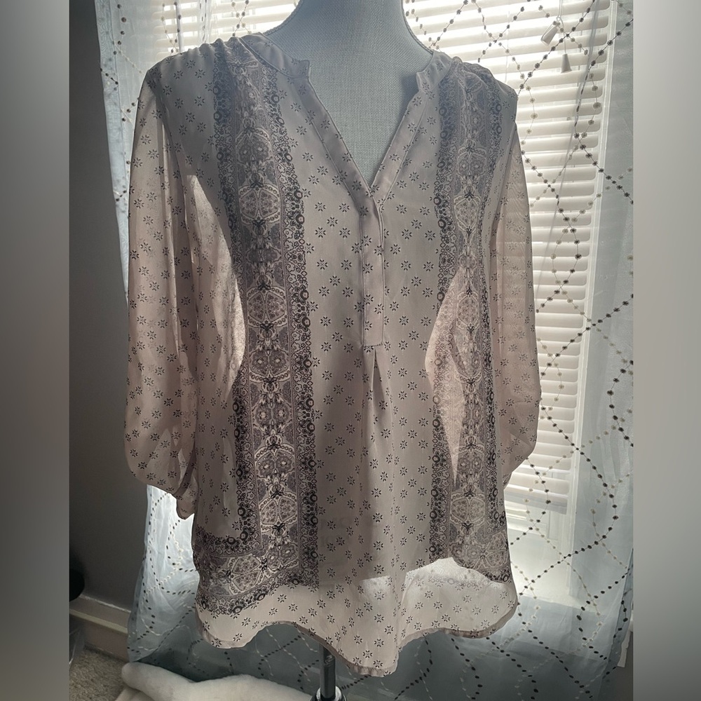 Maurices Sheer Blouse with Black Patterns